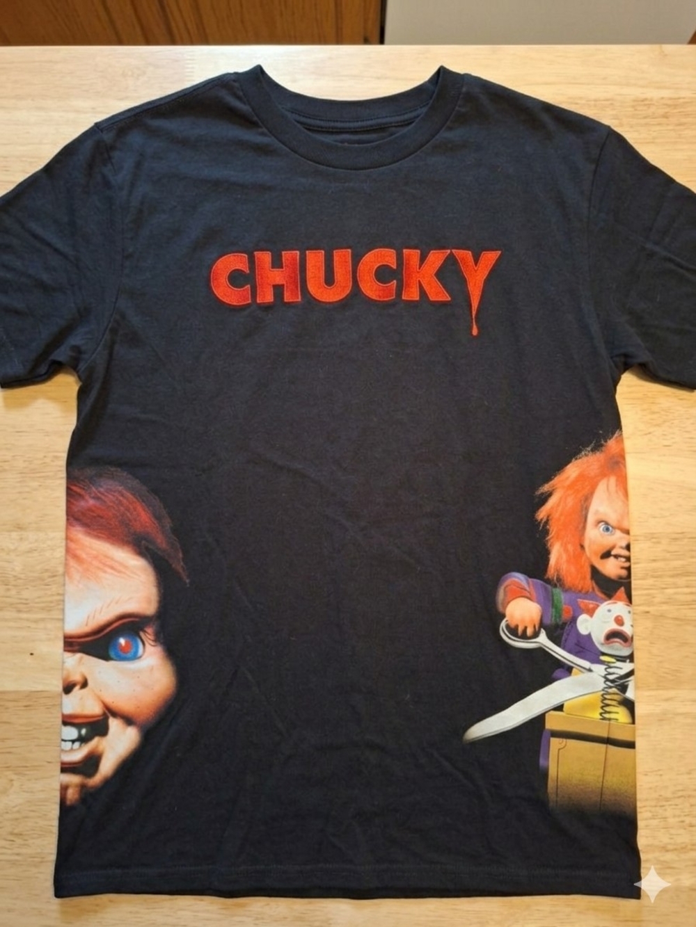 [[Chucky]] Black Graphic Horror Tee with Embroidery